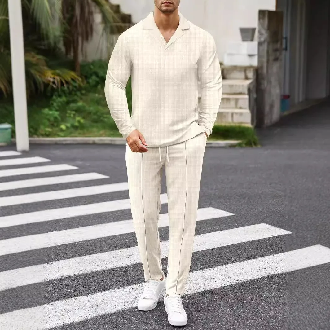 024 Europe and the United States cross-border men\'s fashion casual sports suit collar long sleeve pants suit