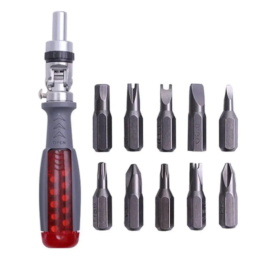 Multifunctional Ratchet Screwdriver 180 Degree Rotation 10-in-1 Ratcheting Screwdriver Set Magnetic Ratchet Screwdrivers