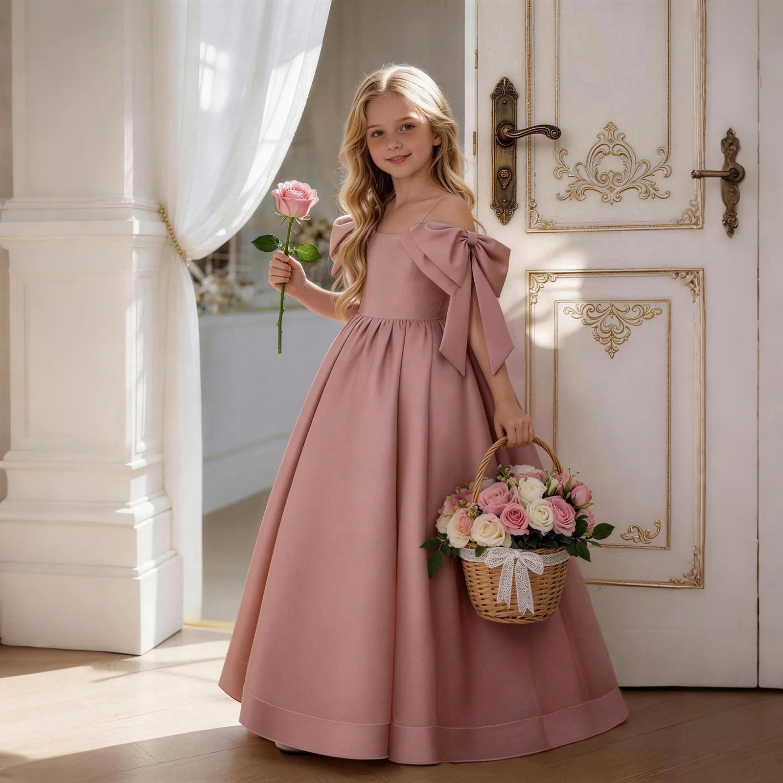 Girls' Piano Long Dress Children's Birthday Banquet Host Performance Dress Girls' Princess Dress