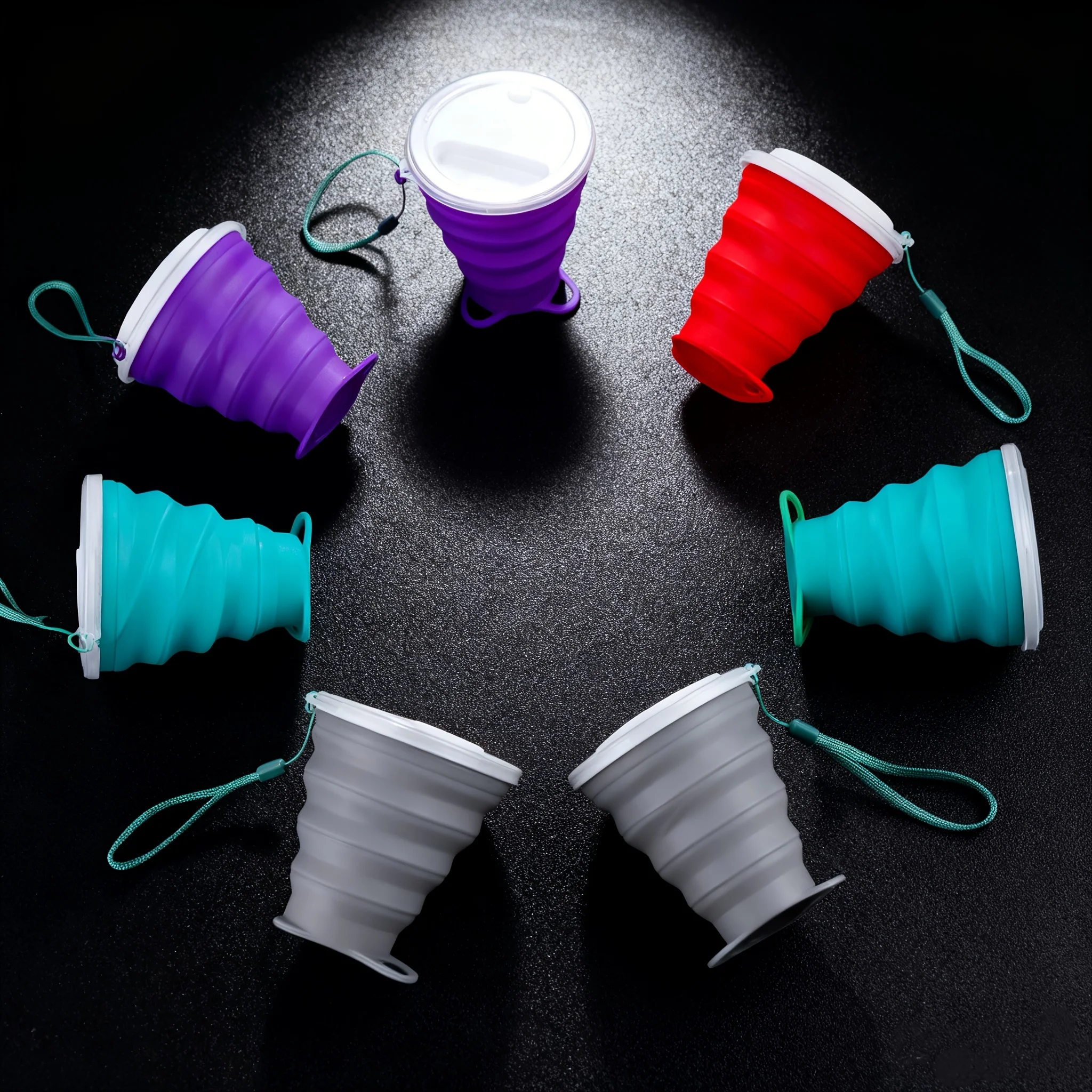 【2er-Pack】Faltbarer Silikon-Reisebecher – Faltbarer Silikon-Campingbecher mit Deckel – Erweiterbares Trinkbecher-Set – Tragbar, geeignet für Camping, Partys, Picknicks und andere Anlässe, praktisch