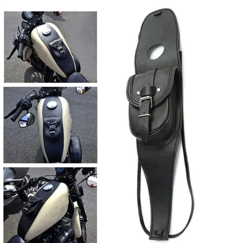 1Pcs Motorcycle Gas Tank Leather Bag Dash Console Center Pouch Black Bag Leather Hanging Bags for Harley Sport XL 883 1200