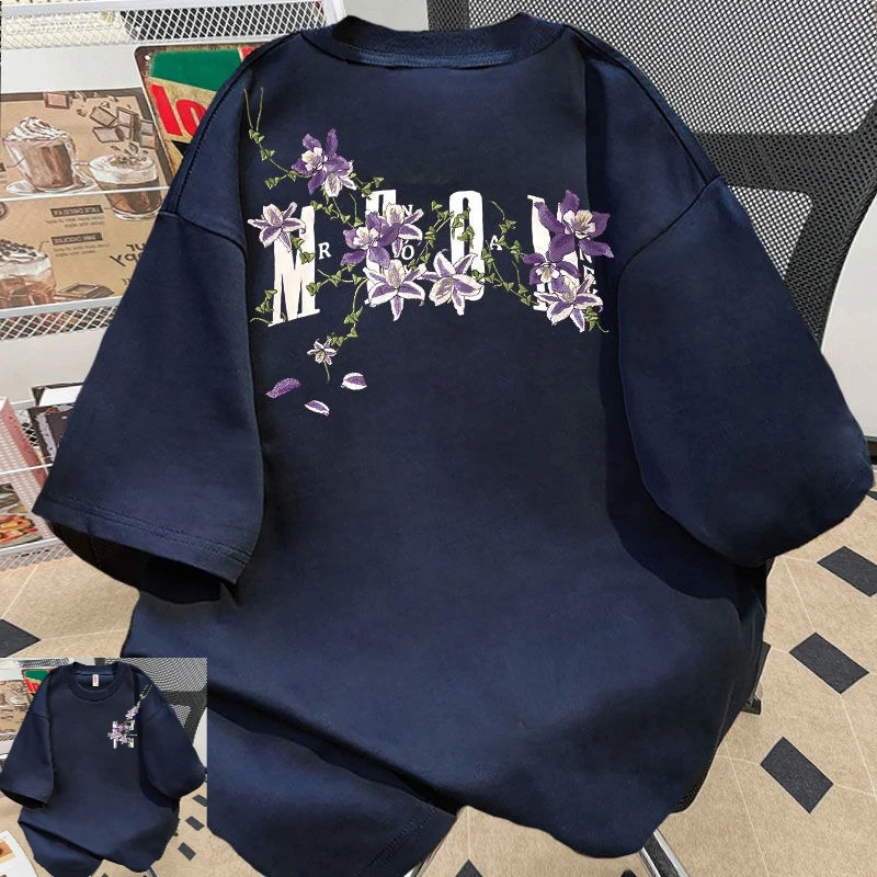 كرمة زهرة تي شيرت مطبوع الرجال والنساء الصيف العصرية العلامة التجارية الأمريكية قصيرة الأكمام المتضخم شارع العليا القطن نصف كم #1