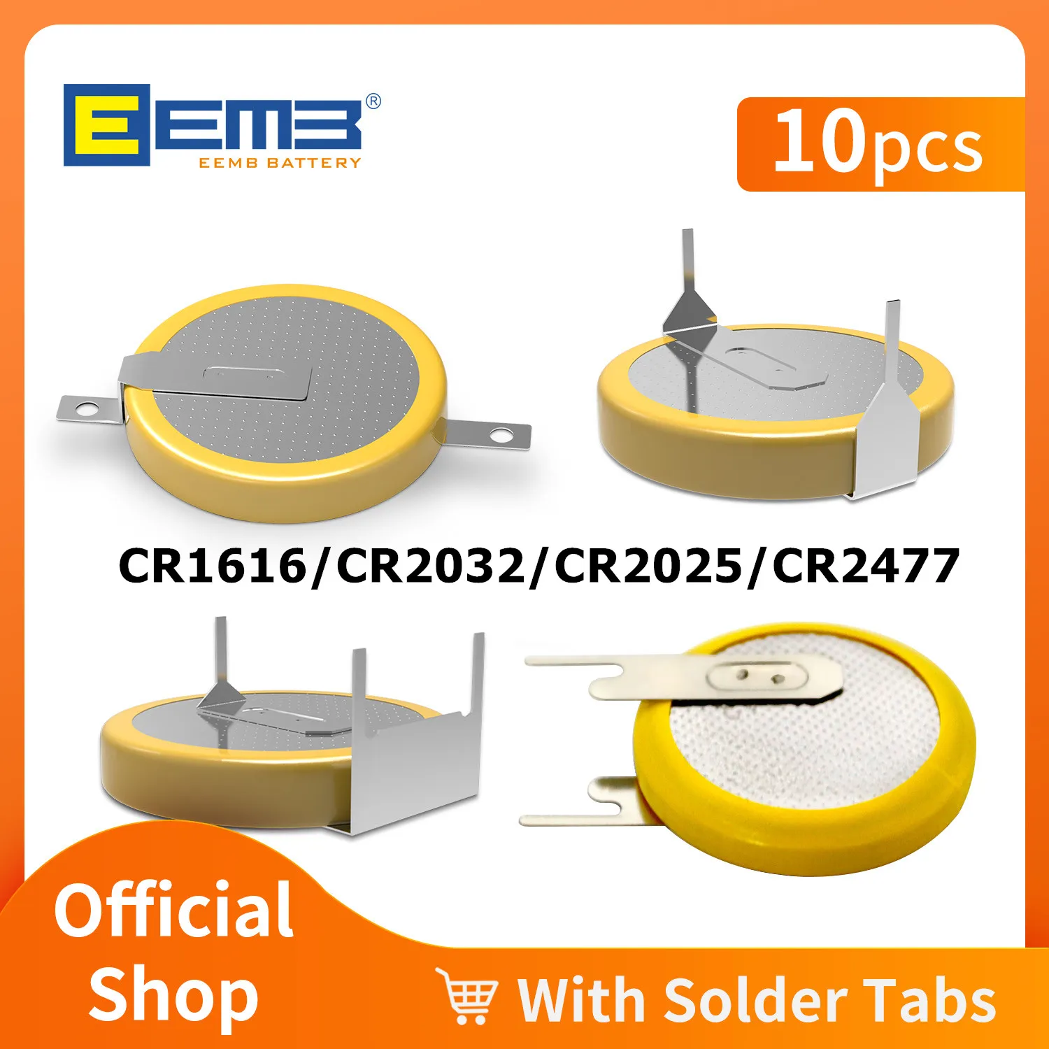 CR2032/CR1616/CR2477/CR2025 Battery With Solder Tabs Button Cell Tabbed Battery 3V Coin Battery With Solder Legs EEMB Li-MnO2