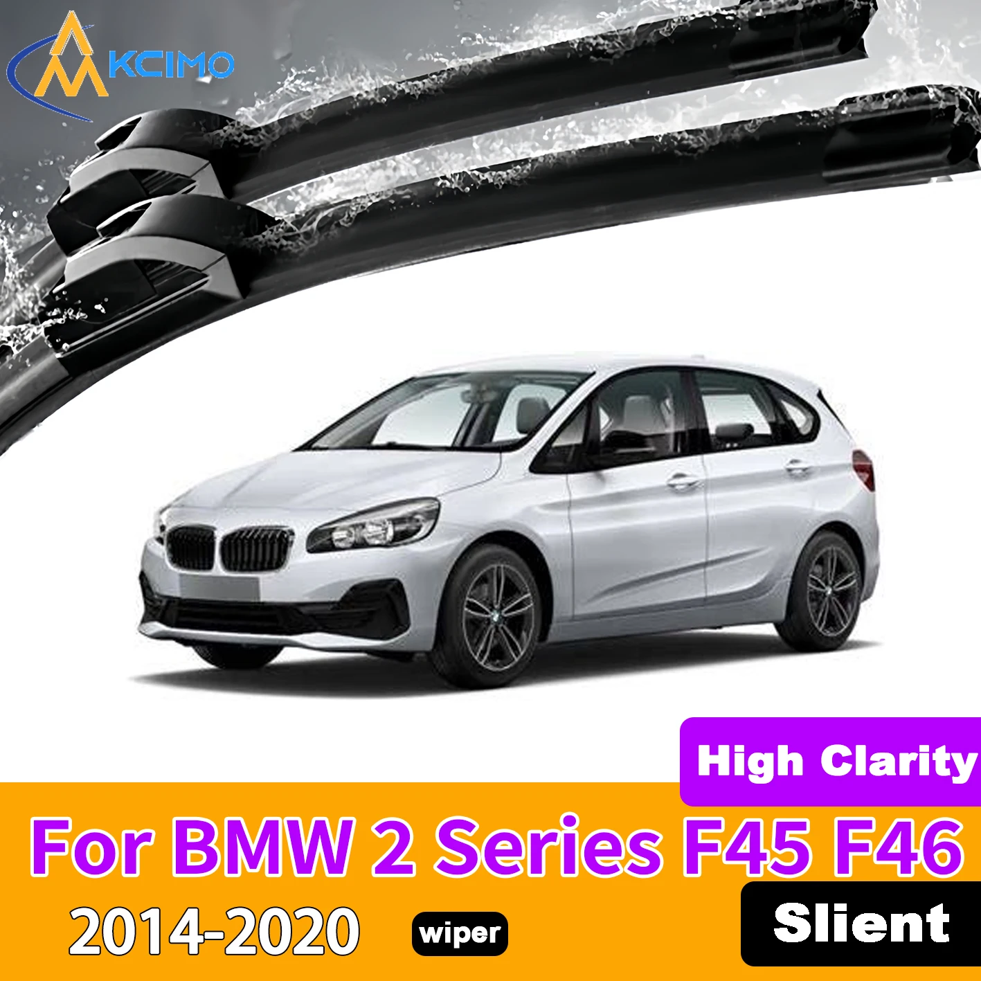 

KCIMO 2PCS Front Windshield Wiper Blades For BMW 2 Series F45 F46 2014-2020 Rubber Full Coverage Wiping Silent Wiper Blades