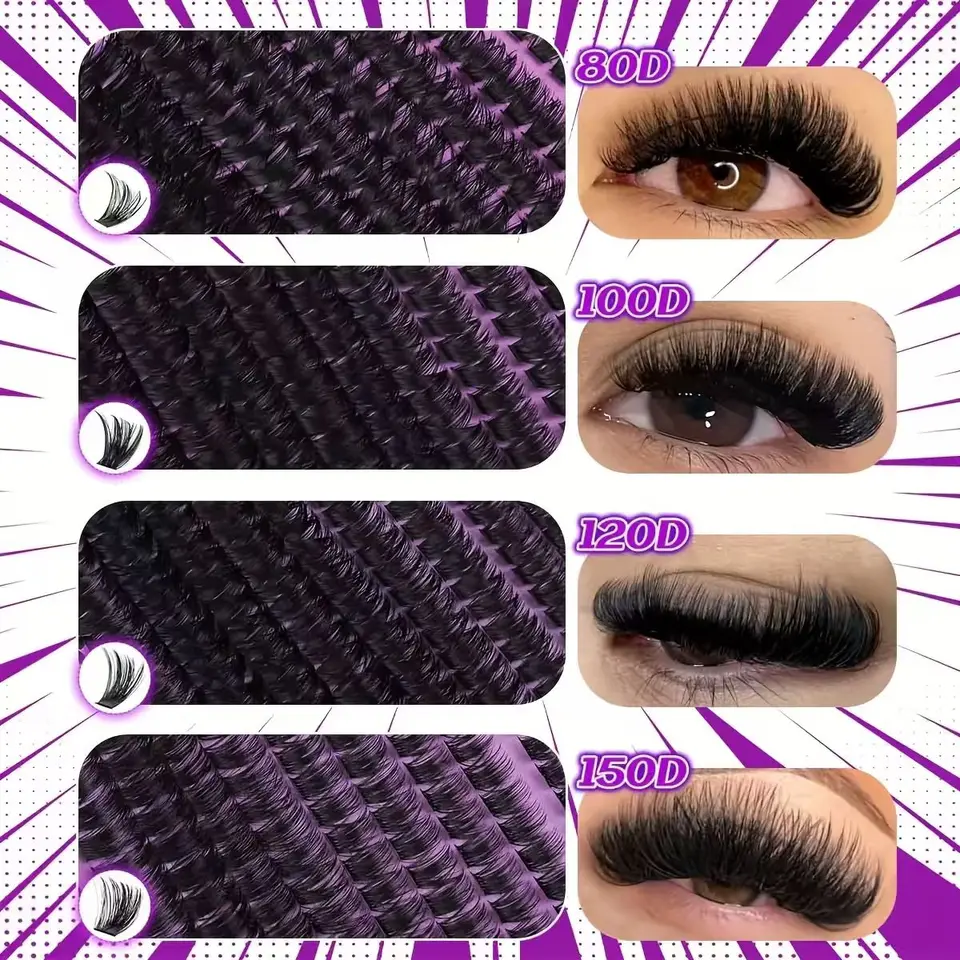 Kit de extensión de pestañas DIY, individuales, 9-16mm, con pegamento y sellador, esponjosas y naturales 4