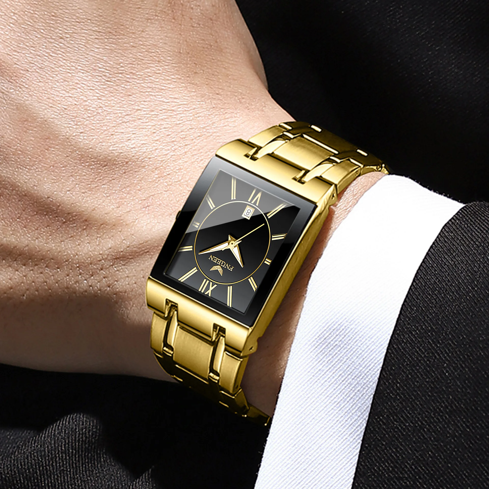 ZH133 ファッショントレンドメンズ腕時計防水カレンダースクエアステンレススチールクォーツ時計ビジネス時計ギフト、男性用腕時計