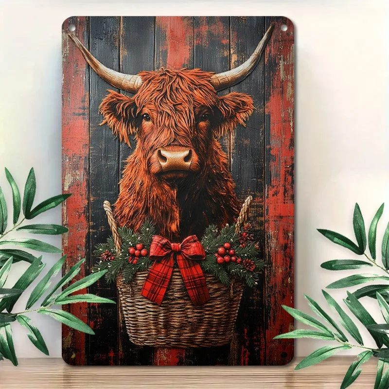 

Metal Signs 2D Flat Print Christmas Cow Winter Metal Sign Hanging Plaque Idea for Garage Home Decoration, 7.9x11.8"/11.8x17.7"