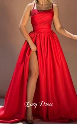 Lucy abito da ballo in raso rosso lucido con perline decorazione in tessuto abito da laurea donna elegante abiti da sposa per feste da sera 2024