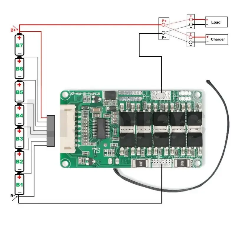 Placa de proteção múltipla com equilíbrio, descarga de carga NTC, 24V 25.9V Terminal, bateria de lítio, BMS 7S, 200A a 15A