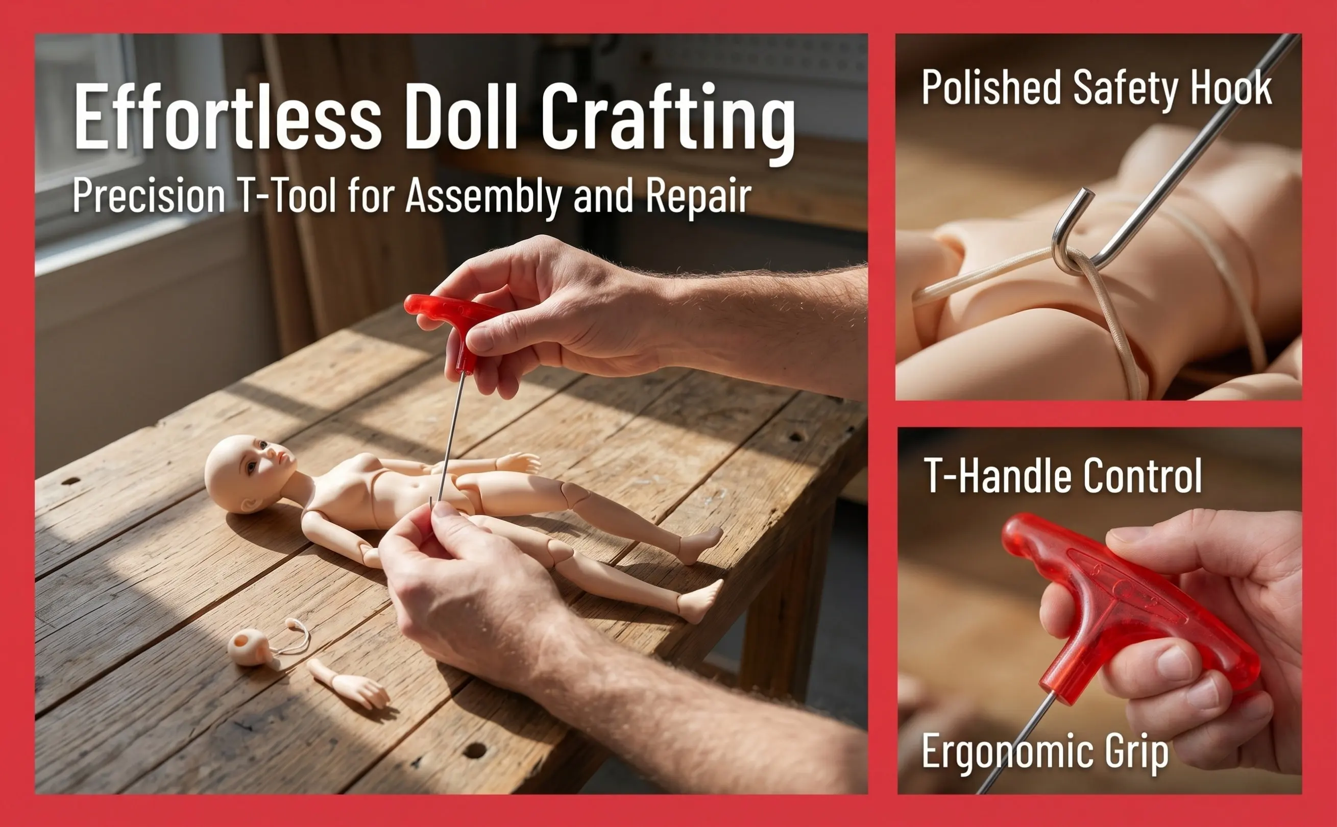 T-Shaped Metal Puller Tool for Easy Head & Eye Replacement, Stringing and DIY Assembly/Disassembly