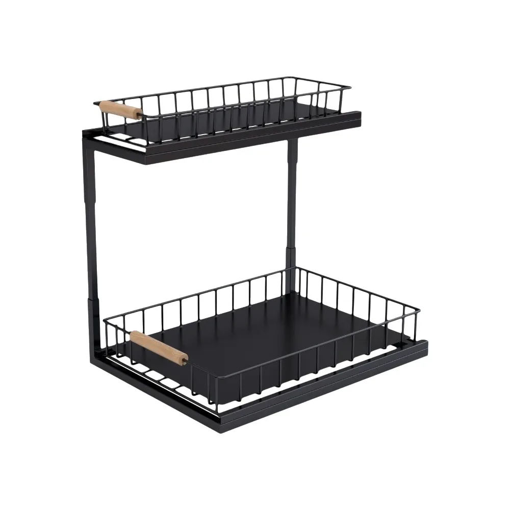 Carbon Steel 2-Tier Under Sink Organizer Rustproof Space Saving Pull Out Storage Rack Large Capacity Cabinet Storage Rack