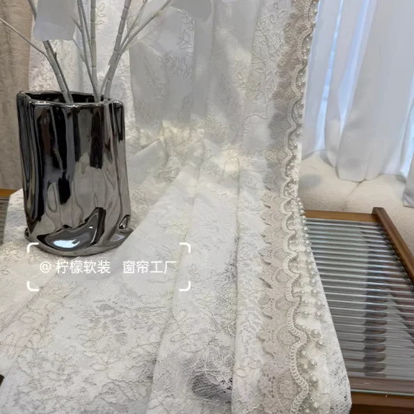 American Light Luxury Cream Lily of The Valley Chenille Luxurious French Style Curtains for Living Dining Room Bedroom Blackout