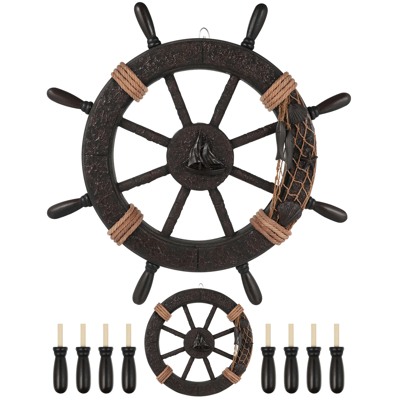 Home Decor Rudder Boat Fish Hanging Adornment Door Ornament Wall Pendant Ship Wheel Wood Chips