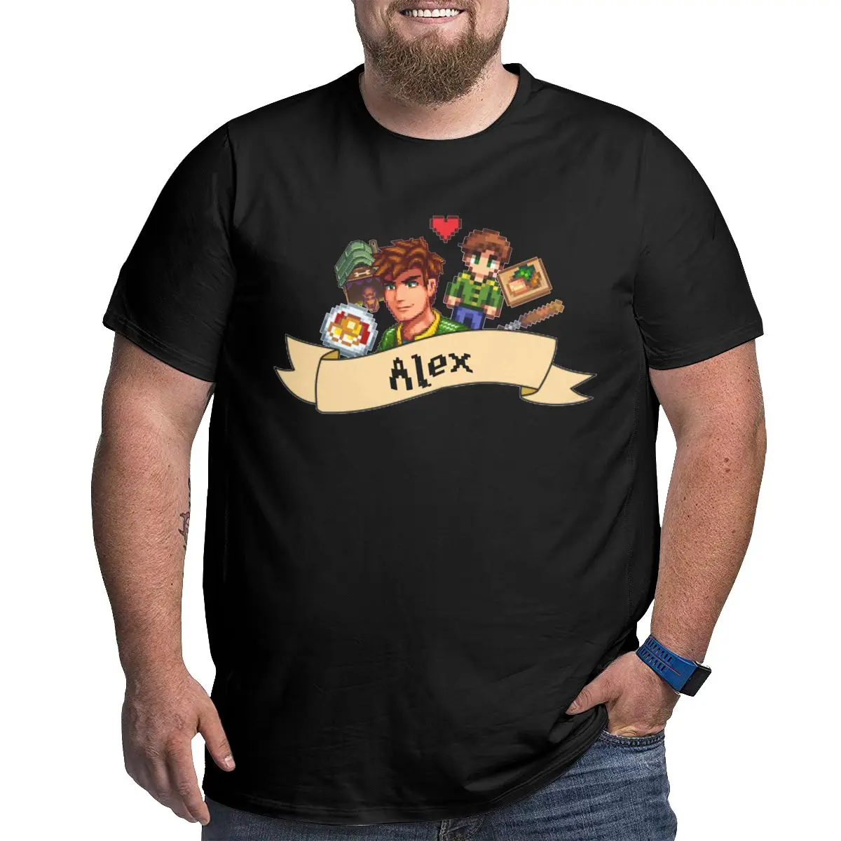 

Alex - Stardew Valley vintage T Shirt Men's clothing Crewneck Big Tall100% Cotton printed Tops Plus Size 4XL 5XL 6XL graphic