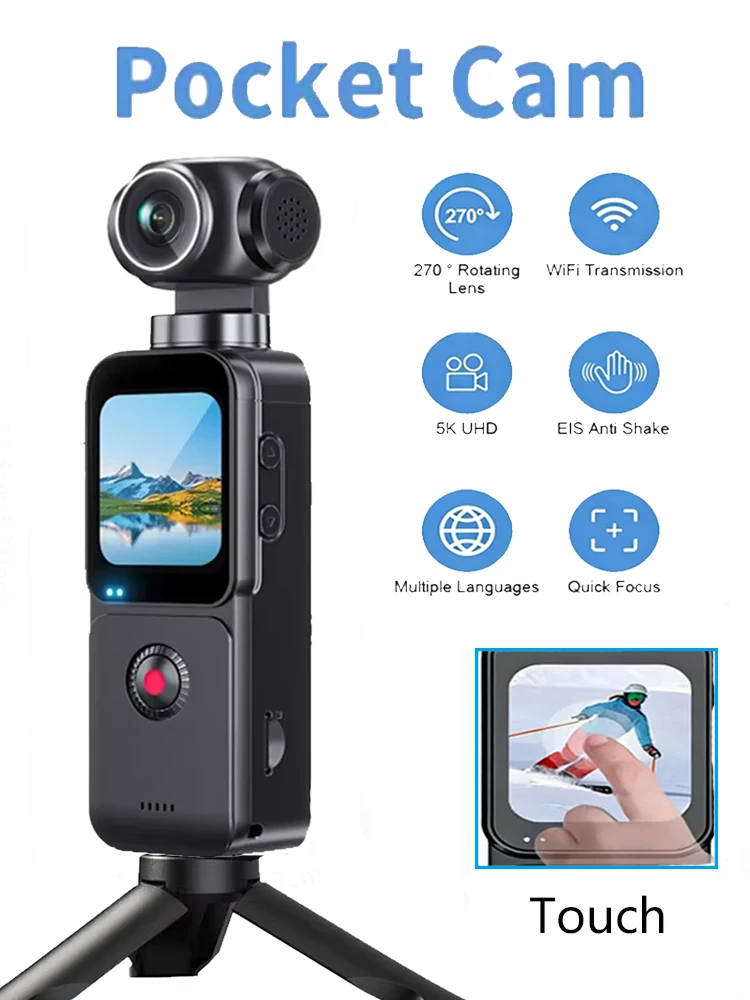 AliExpress ANSVICAM 4K Pocket Action Camera Touch Screen 270° Auto Rotatable Mini Sports Cam EIS Anti-shake Bodycam 4X Zoom Travel Bicycle Recorde