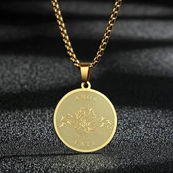 Chandler Stainless Steel Amor Fati Pendant Stoic Necklace Philosophy Memento Mori Necklace Stoic for Men and Women Party Jewelry