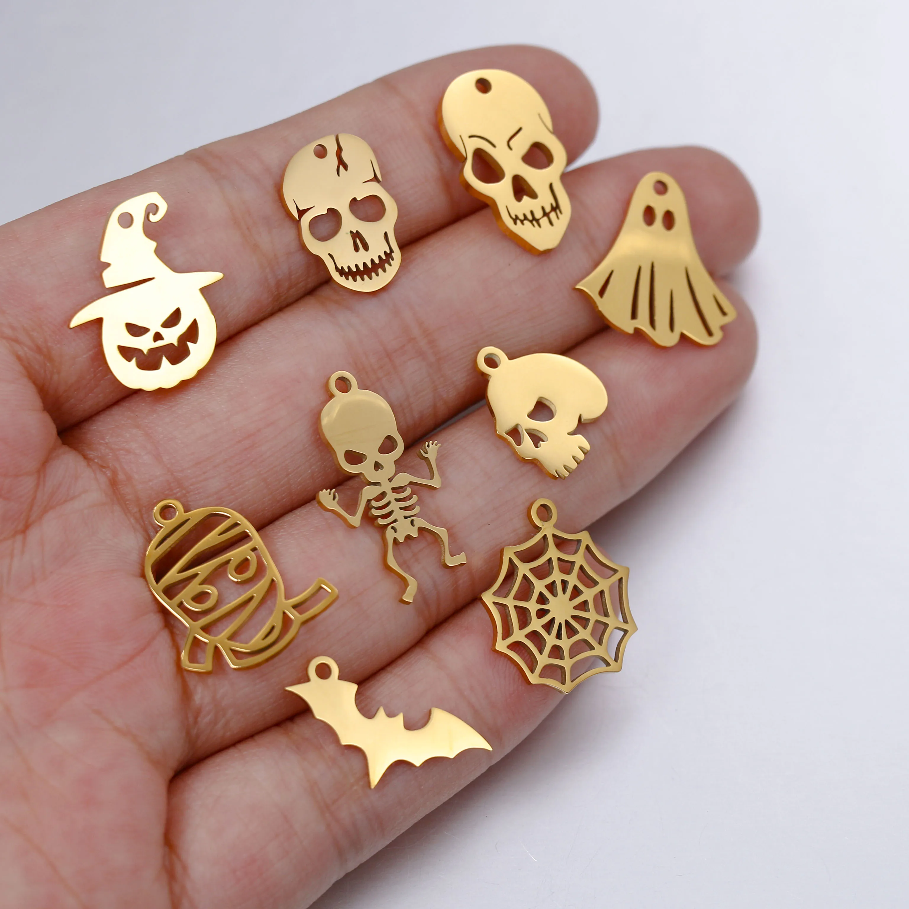 5Pcs/Lot Stainless Steel Pumpkin/Mummy/Skeleton Skull/Ghost Spirit/ Charms Halloween Pendants DIY for Jewelry Making Accessory