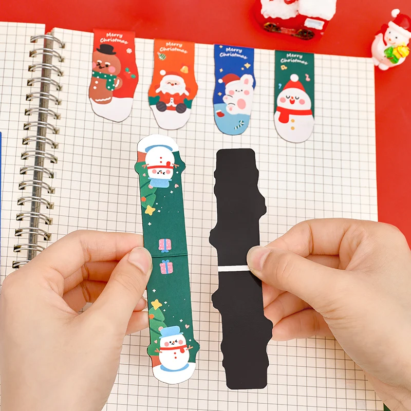 1/4pack Merry Christmas Magnetic Bookmarks Set Mini Cartoon Snowman Magnet Book Marker Page Holder Unique Reading Gift A7749