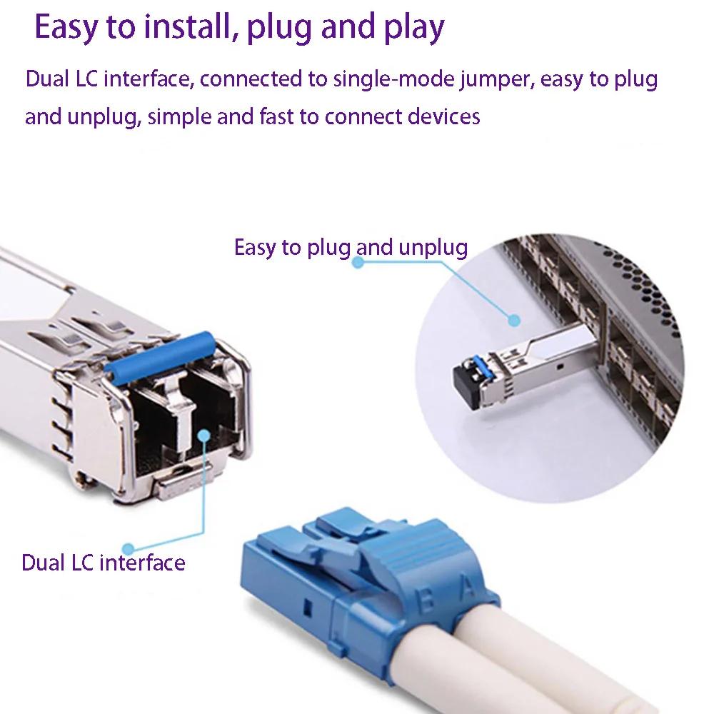 وحدة بصرية 1.25G SFP، وحدة ألياف SC أحادية الوضع أحادية الوضع جيجابت مناسبة لـ Cisco H3C، Ruijie HP إلخ
