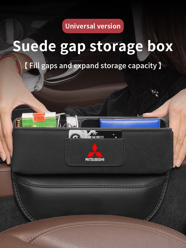 

Car Seat Crevice Slot Organizer Chamois Fur Storage Box For Mitsubishi Outlander Pajero Asx Lancer EX Evolution X Ralliart L200