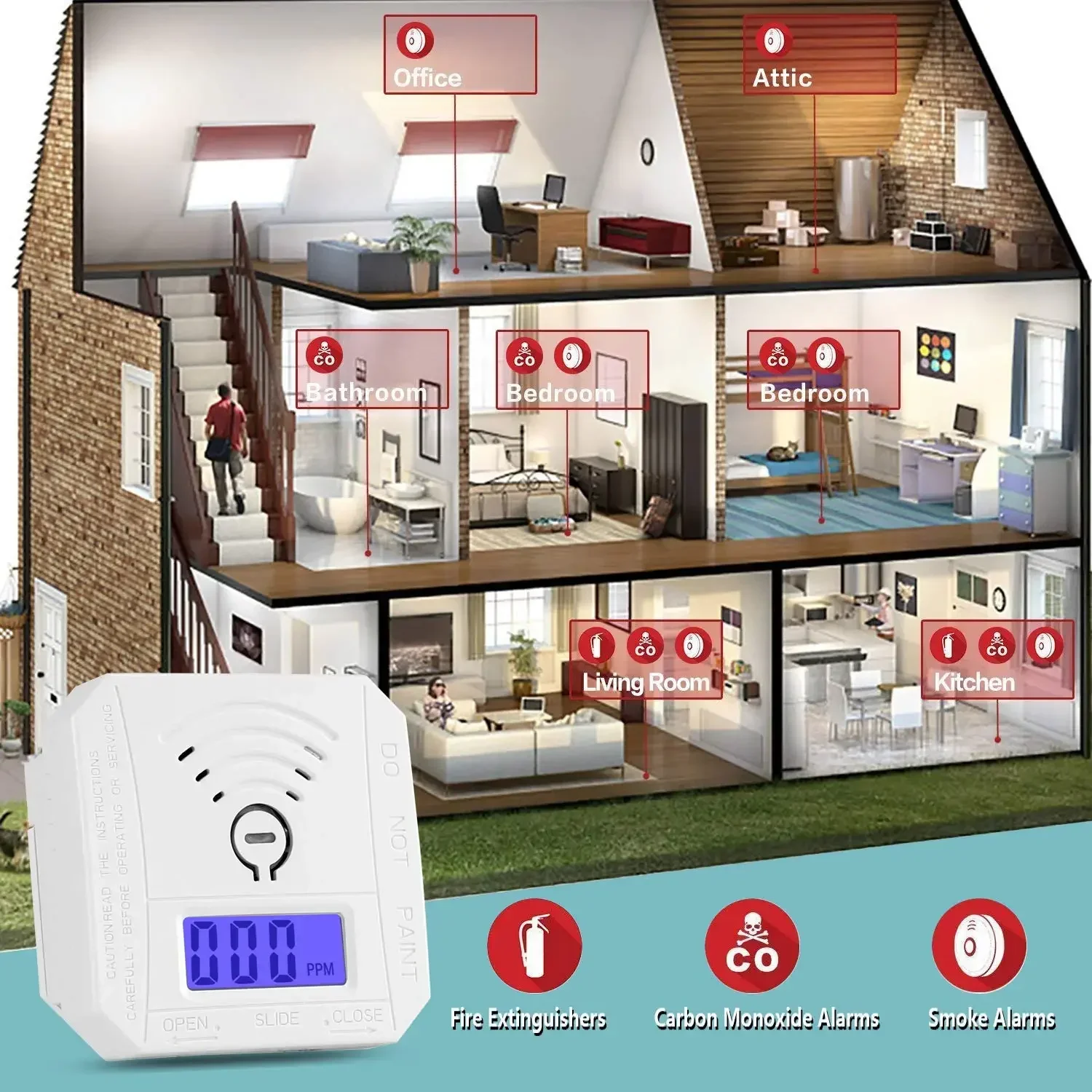 Portable Carbon Monoxide Detector,CO Gas Monitor Alarm Detector,CO Sensor,LED Digital Display for Home,Depot,Battery Powered