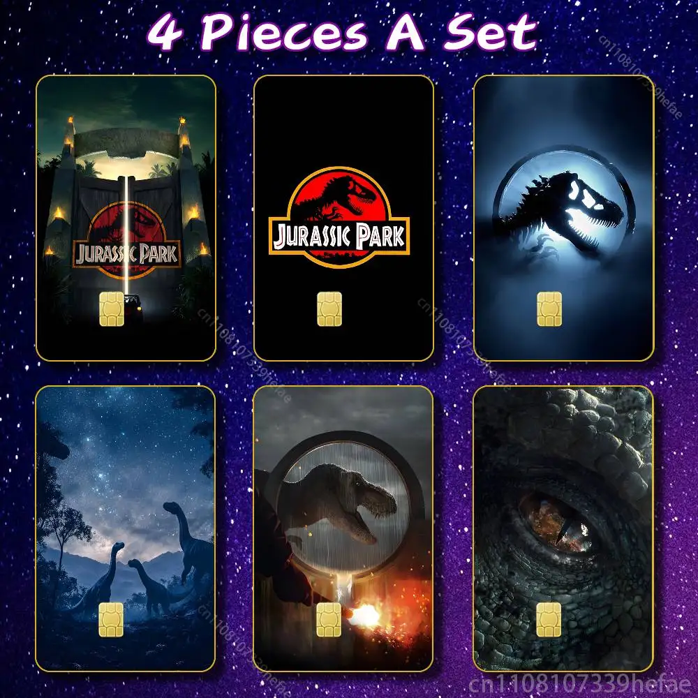 

J-JurassicS P-Park Bank Credit Cards Bus Pass Stickers Cool Decoration Waterproof 4PCS Card Protective Film