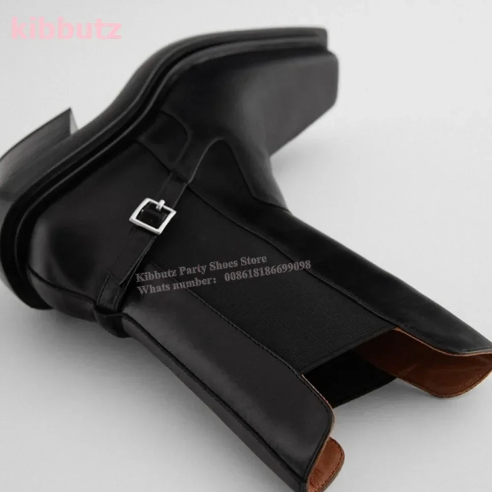 Chelsea Ankle Boots Smoking Cylinder Leather Square Toe Chunky Heel Cowboy Style High Heeled Hundred British Style Shoes Newest