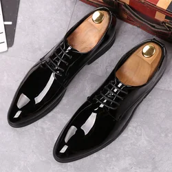 2023 Business Formal Leather Shoes Casual Bright Leather Men's Shoes Hundred Match Suit Groom Wedding Shoes Large Size D1057