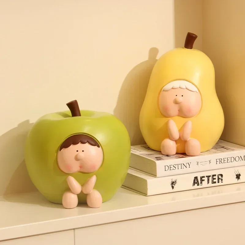 Creative Apple Pear Resin Sculpture Piggy Bank Home Decoration Accessories Kawaii Children's Room Piggy Bank Desktop Room Decor