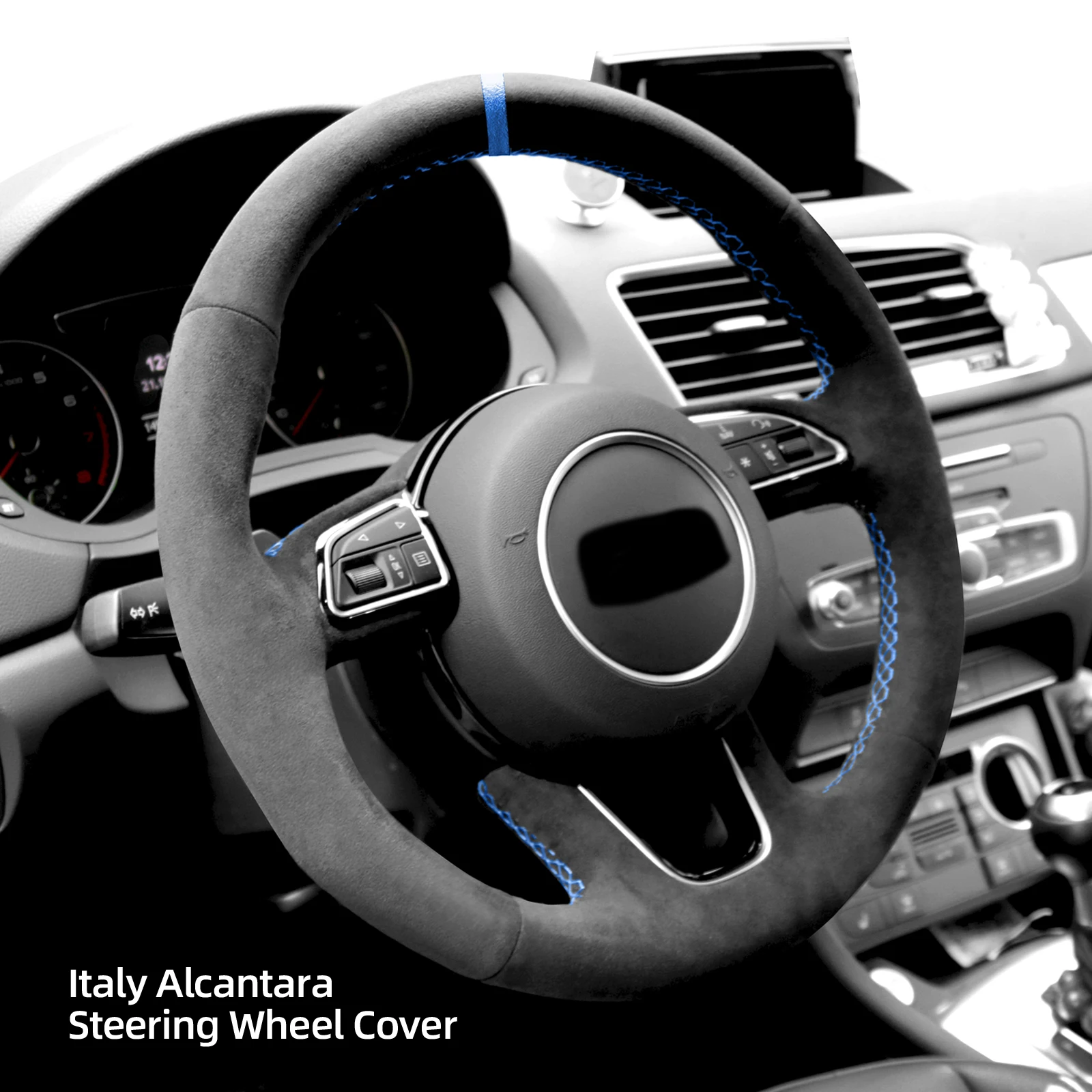 Alfanxi Hand Stitch Alcantara Steering Wheel Cover Compatible with Audi Q3 Q5 Q7 SQ5 2011-2018