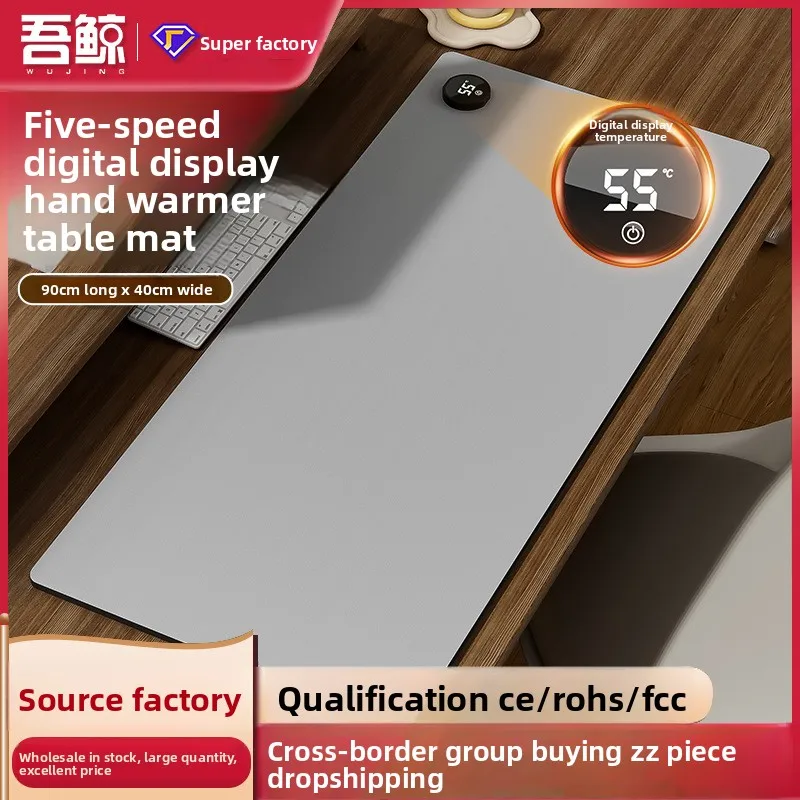 Heated Desk Mat 90x40cm Electric Warm Table Pad 120W Five Level Temperature Control Digital Display Waterproof Leather for