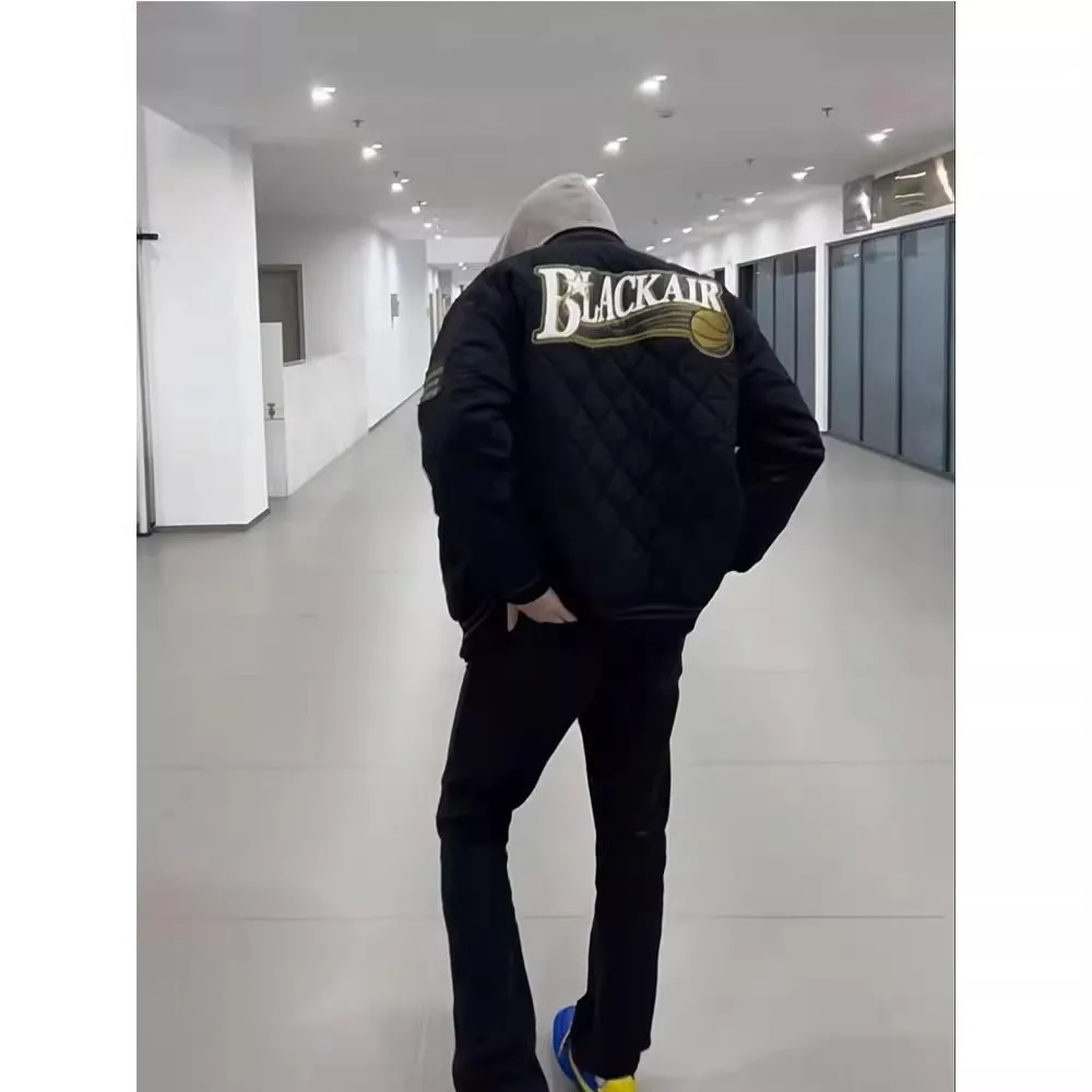 

Autumn Winter Large Size Men's Hip Hop Baseball Cotton Jaet Embroidered Diamond id Loose Fit Versatile Cotton Coat