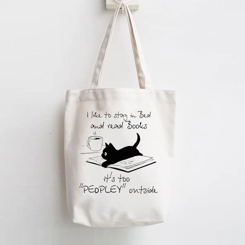Cat Coffee Book Print Canvas Tote Bag Fashionable Practical Shoulder Bag With Funny Cat Patterns For Cat Lovers Daily Use