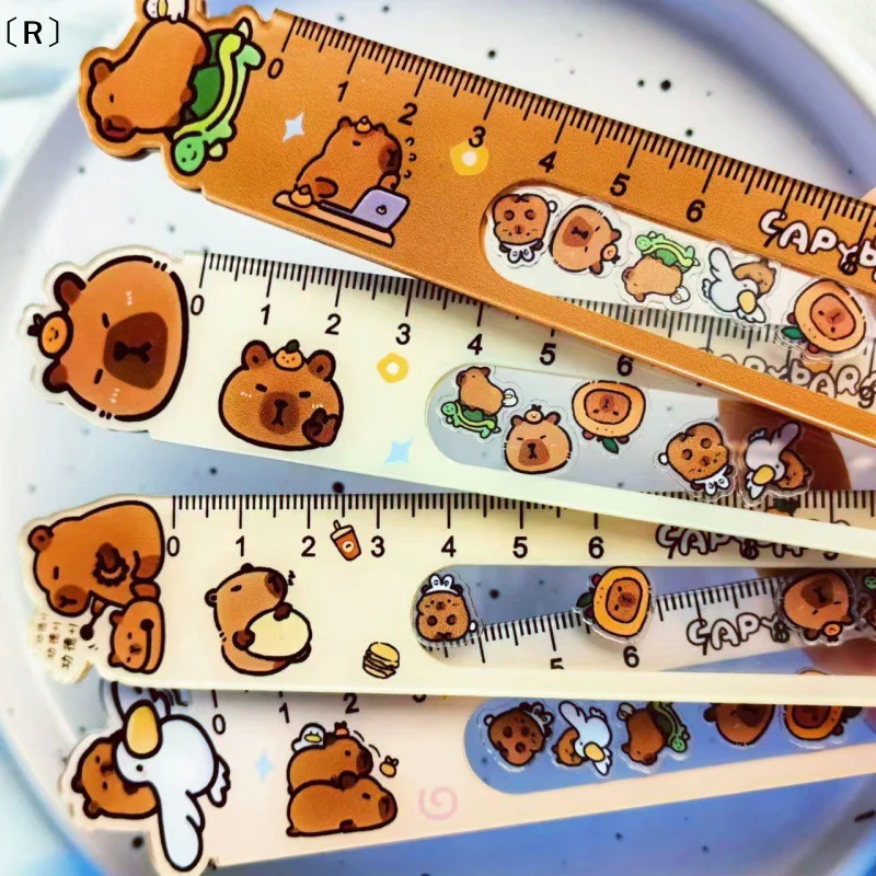 〔R〕1PC 15cm High Beauty Drawing Ruler Cute Cartoon Capibala Students Learn Stationery Tools Acrylic Rocker Ruler〔Winter2〕
