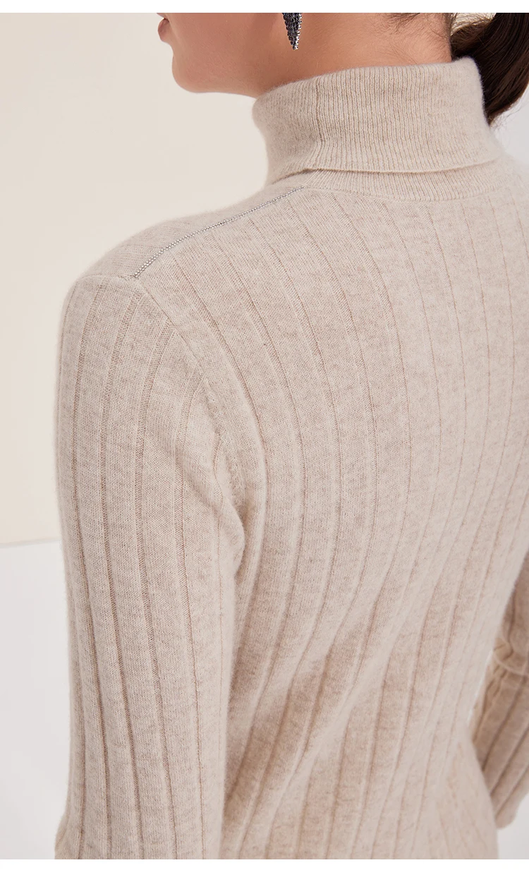 BY3521239 Luxuriöser Damen-Kaschmir-Rollkragenpullover, weicher, gerippter, schmal geschnittener Pullover, Winter-Strickware mit hohem Kragen – Detail 17