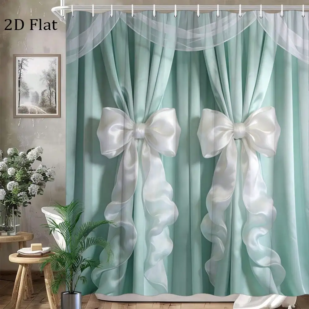 

1pc/4pcs Mint Green Bathroom Decor Set, Home Decor Bathroom Shower Curtain with 12 Hooks, Bath Mat, U-Shaped Floor Mat