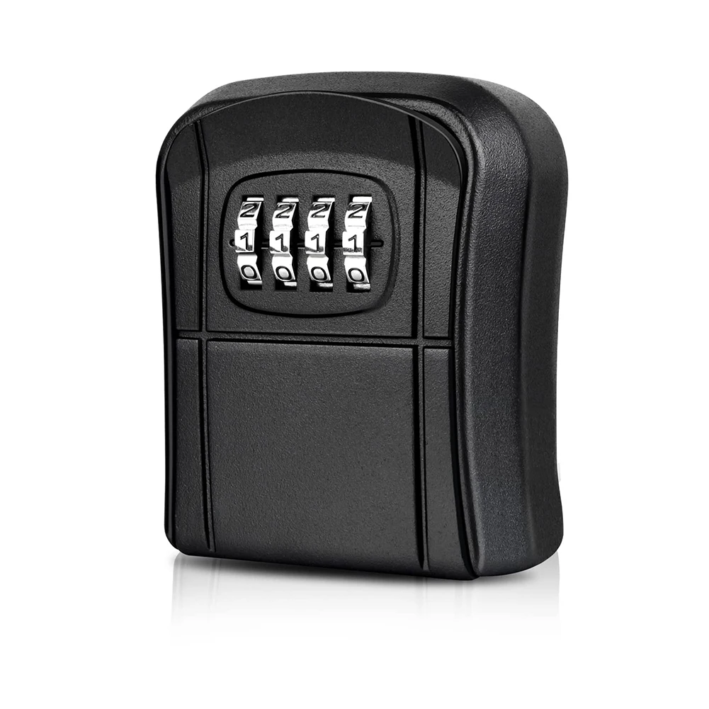 Key Box Mini Key Safe Outdoor Key Box with Resettable 4-Digit Numeric Code Waterproof Key Box (Black)