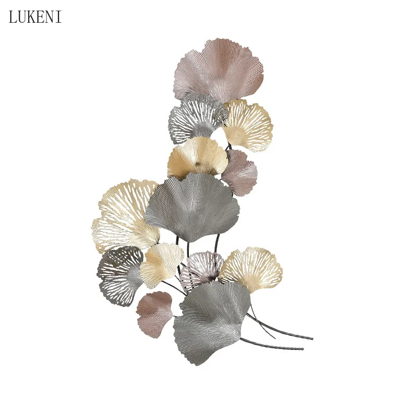 

New Chinese Style Porch Rose Gold Apricot Leaf Light Luxury Plant Wrought Iron Wall Decoration Aisle Creative Wall Decoration