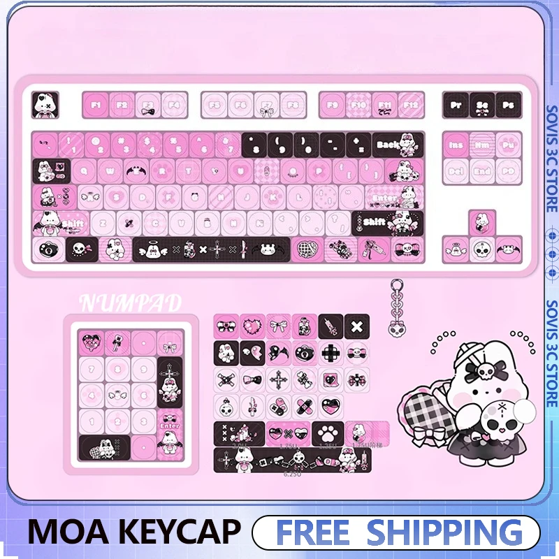 

Pink Rabbit Keycaps Cute Cherry Profile PBT Sublimation Keycap 132 Keys Custom Keyboard Cpas Mechanical Keyboard Keycap