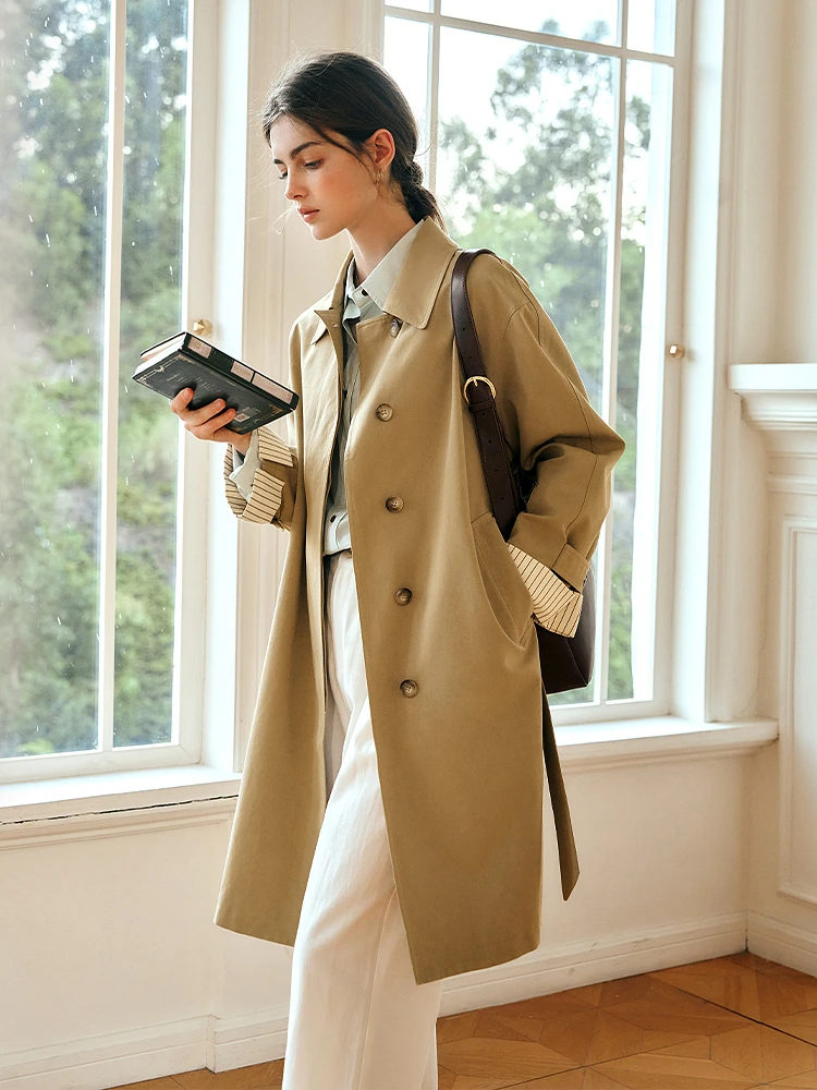 

OLrain Khaki Trench Coat Women's Spring 2025 New Simple Contrasting Color Small Medium And Long Coat M57CF95892