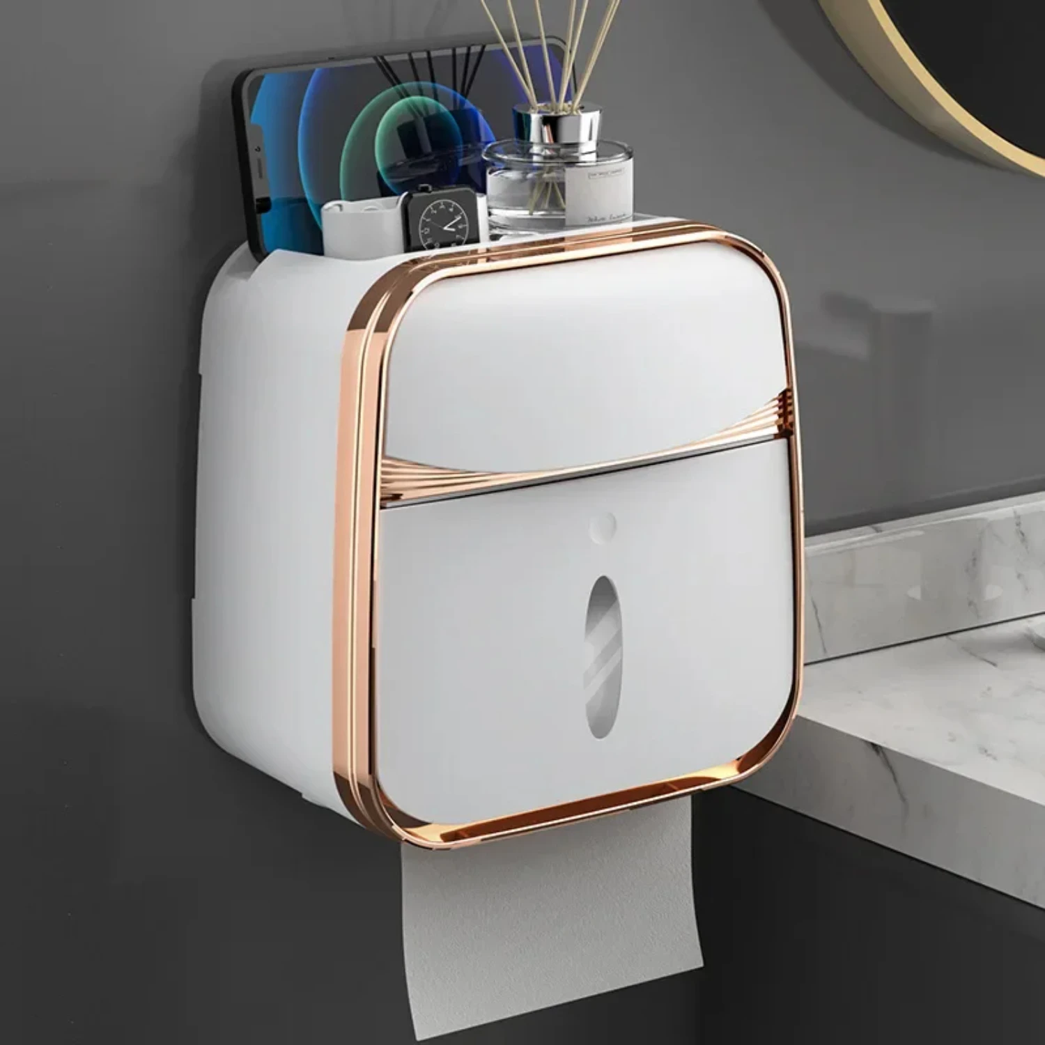 Waterproof Wall-Mounted Toilet Tissue Box - Stylish and Practical Free Punch Paper Rack for Roll Tissue - Convenient Bathroom Ac