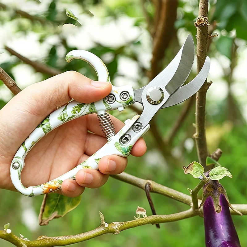 Steel Pruning Shears Floral Pattern Garden Shears Professional Branch Cutter Fruit Picking Scissors for Plant Gardening Tool