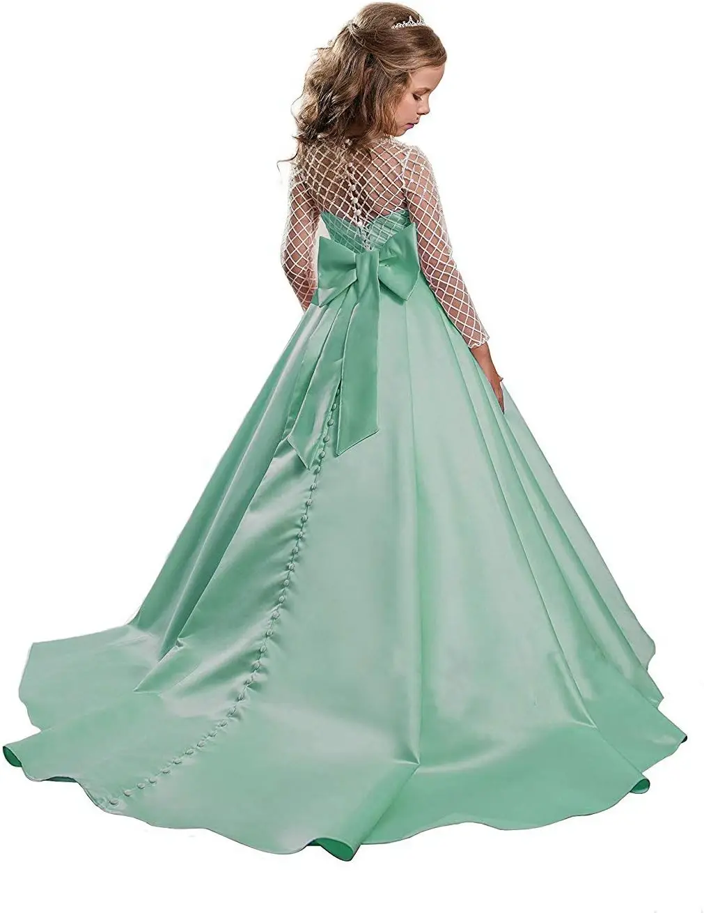 Flower Girl Dress Floor Length Button Draped Tulle Ball Gowns for Kids Girls Kids Clothes  Baby Girl Dress