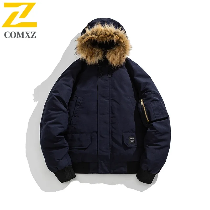 

COMXZ классическая удобная мужская стеганая куртка с меховым воротником для езды на велосипеде на открытом воздухе утолщенная теплая парка повседневный стиль зимняя ветровка