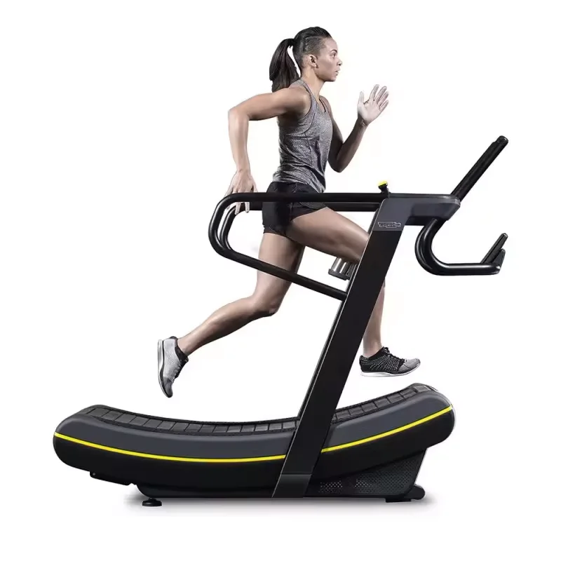 

Non powered treadmill, curved shape, non electric fitness equipment, gym studio, large multi-functional home and commercial use