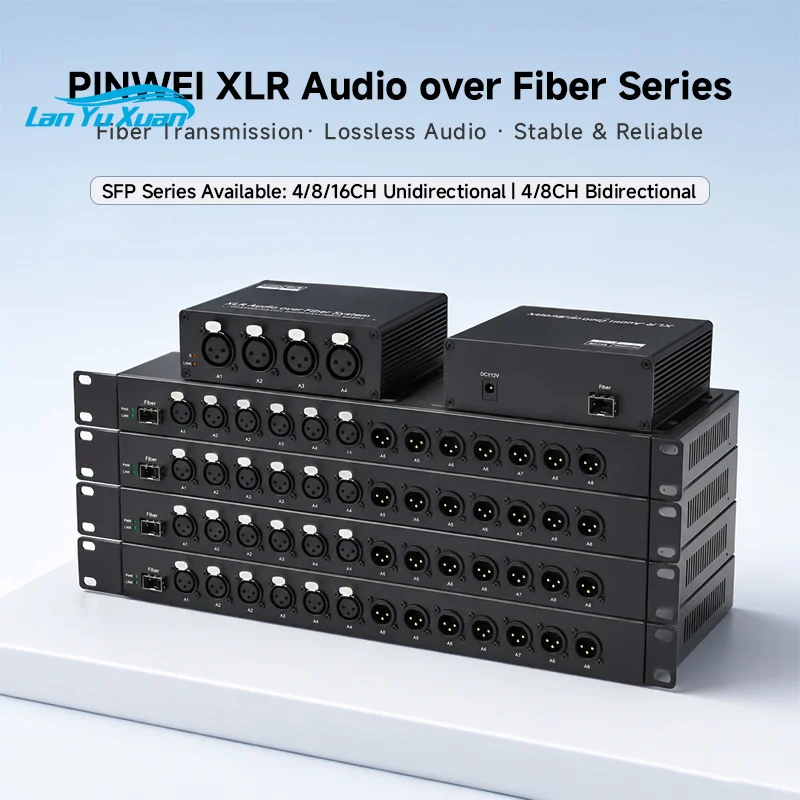 1U Rack-mount SFP 16CH 24Bit 192kHz Unidirectional XLR Audio Over Fiber Converter for Broadcast Live Production