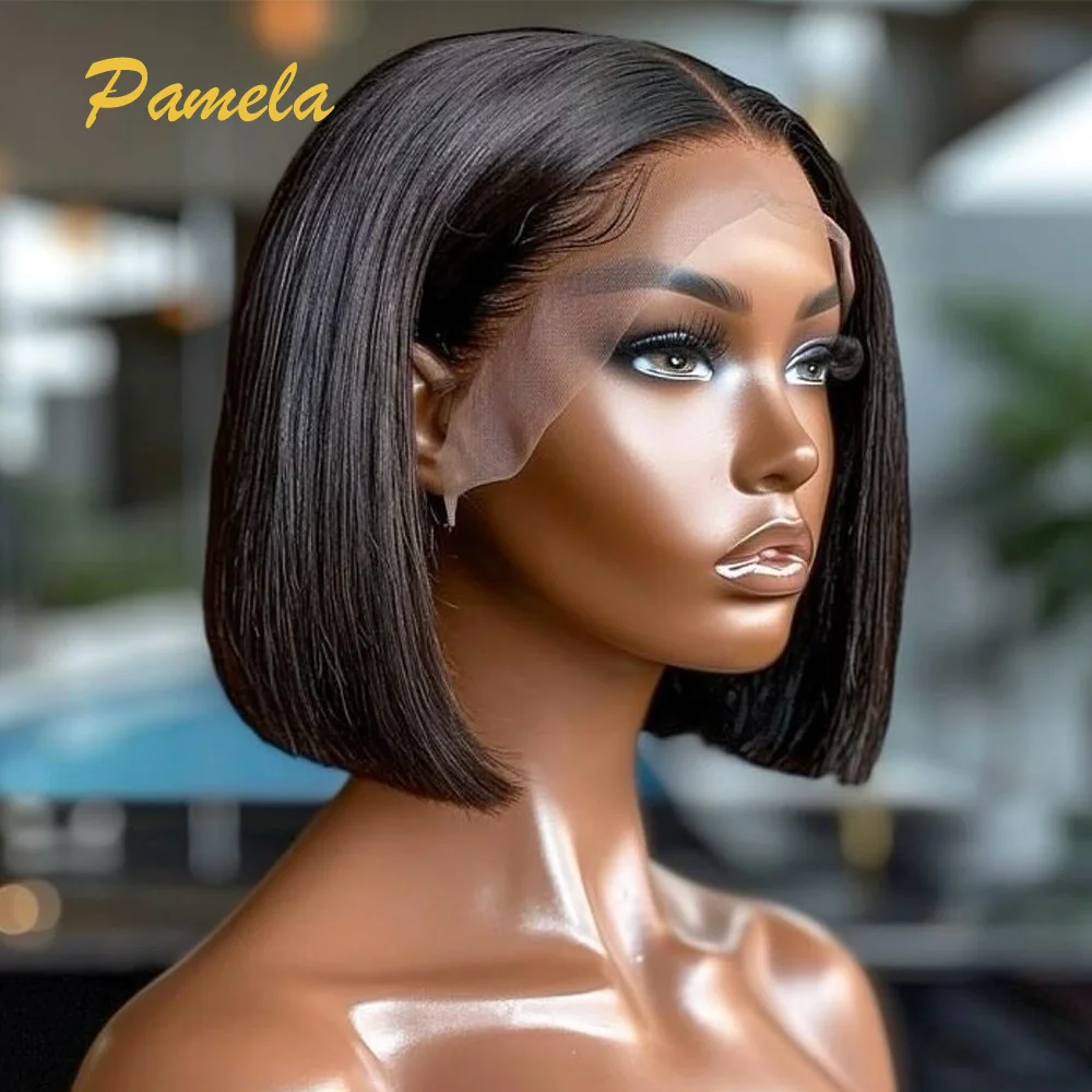 Double Drawn Glueless Wig Human Hair Bone Straight Short Bob 4x4 9x6 HD Transparent Lace Closure Princess Hair Wig For Women