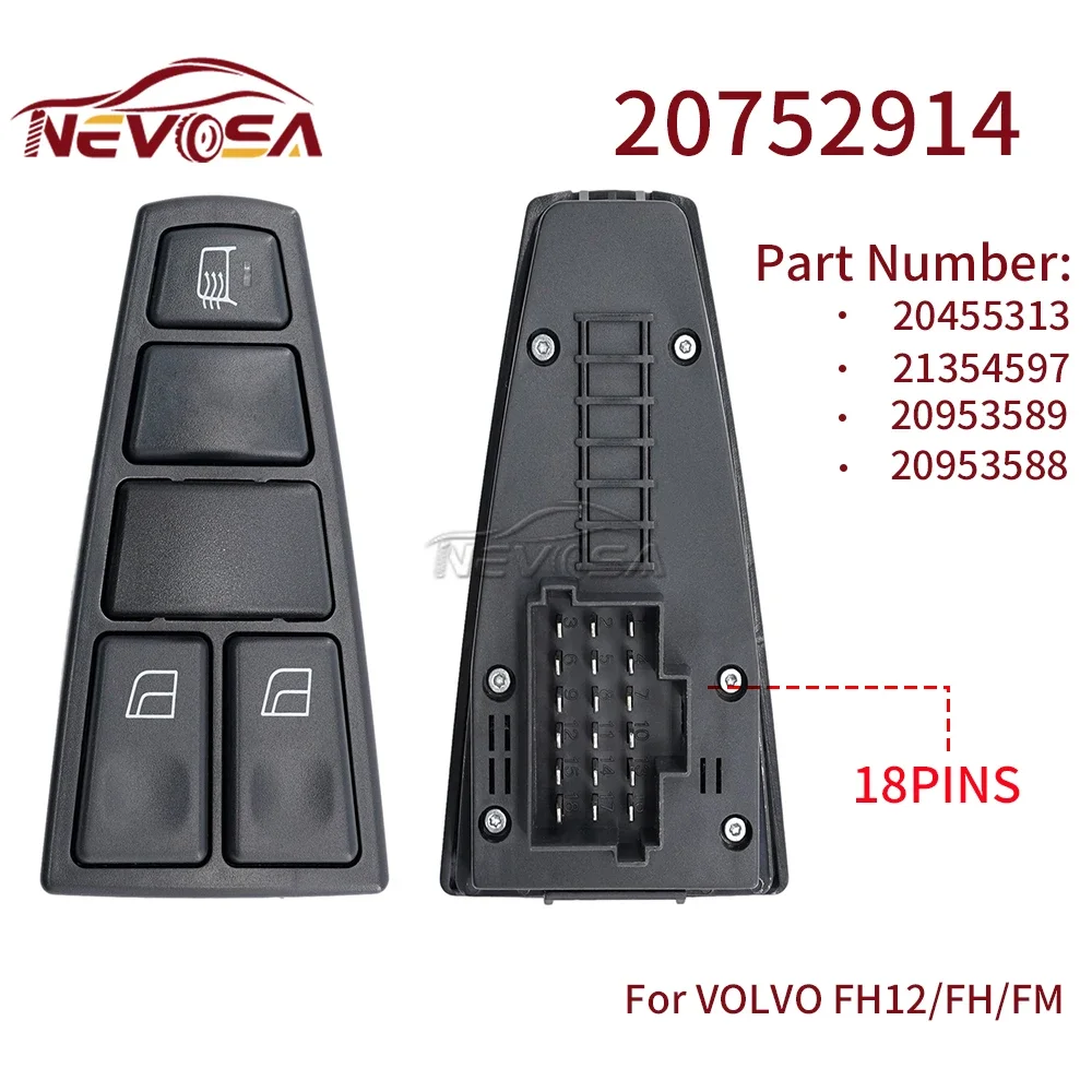 NEVOSA Power Window Switch Lifter Master Switch 20752914 20752915 21354398 For Volvo Truck FH12 FH16 FM9 FM12 NH12 VNL