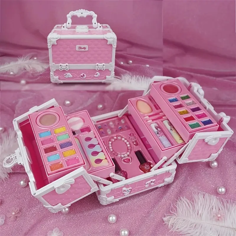 Juego de maquillaje para niños, caja del Tesoro, caja de mano, esmalte de uñas, juguetes lavables para niñas