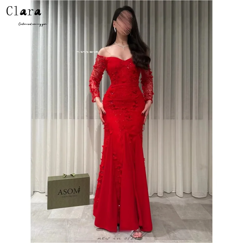 

Clara Custom Red Flower Lace Off-shoulder Elegant Dresses Woman for Evening Party Dresses Luxury 2025 Ball Gown Dress Women's